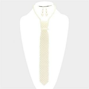 Cream Pearl Necktie Necklace Set